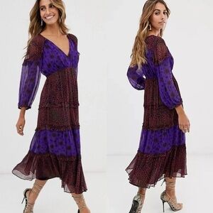 ba&sh Tiered Ruffled Sheer Purple Crepe Bohemin Colorful Purple Dress 1